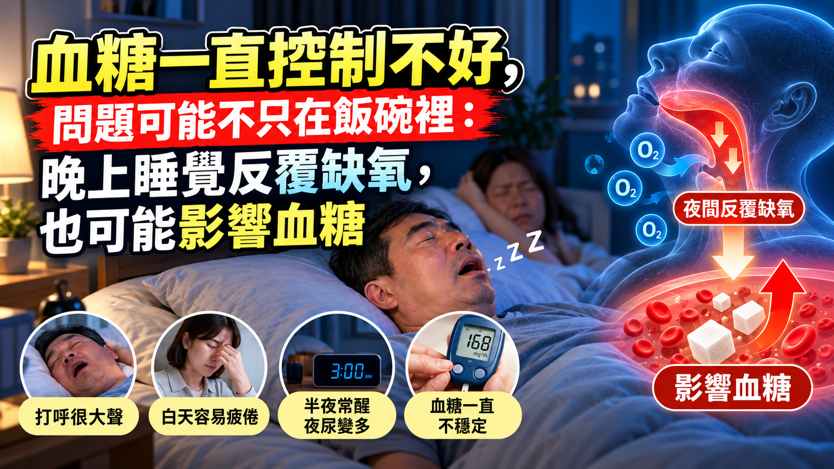 血糖一直控制不好,問題可能不只在飯碗裡:晚上睡覺反覆缺氧,也可能影響血糖